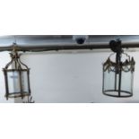 A Georgian inspired cylindrical gilt metal framed and fully glazed pendant lantern 17''h;