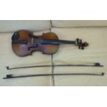 An early 20thC violin with a two piece back 14''L;