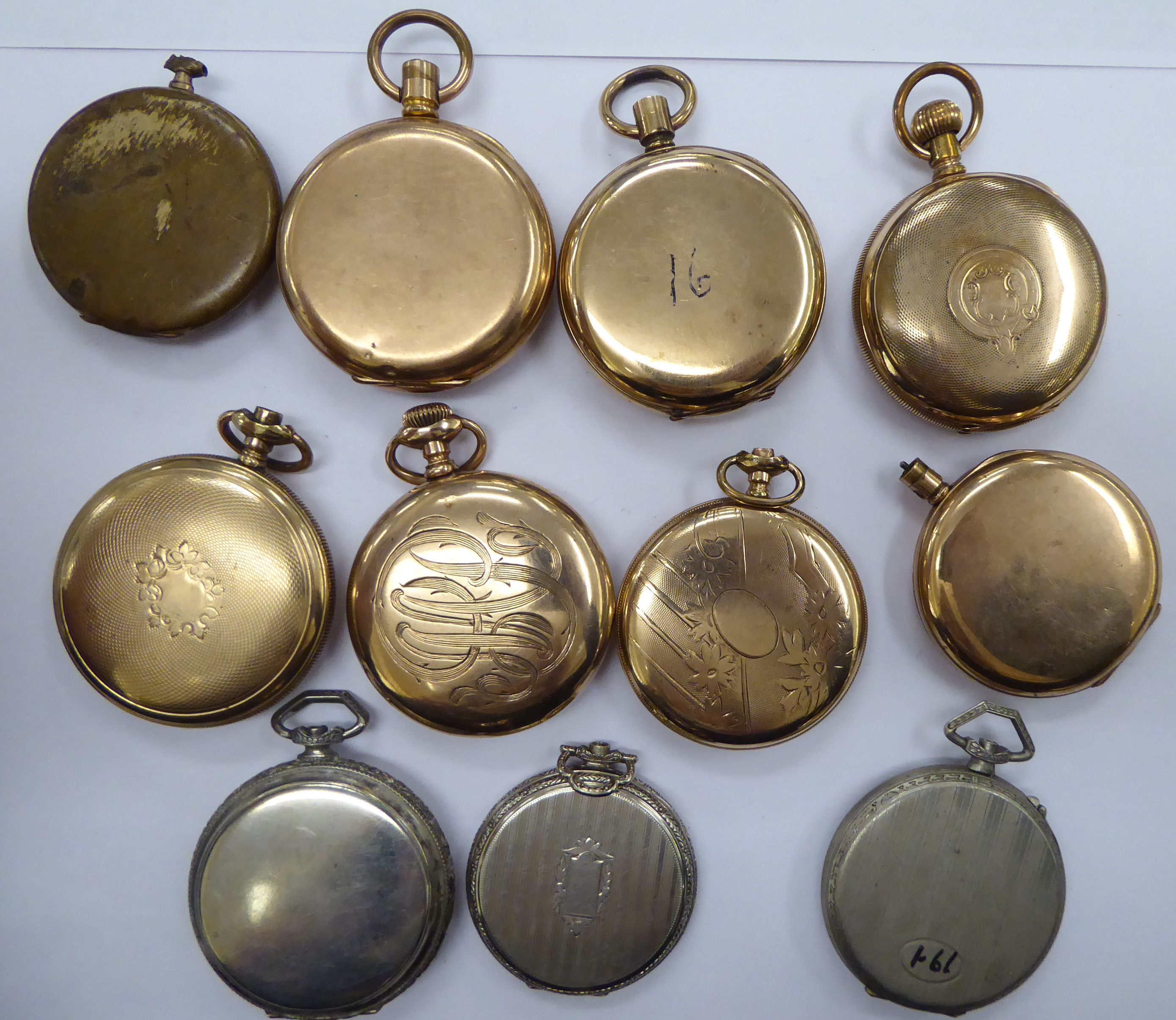 Ten late 19th/early 20thC gold plated and white metal pocket watch cases OS10 - Image 2 of 2