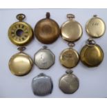 Ten late 19th/early 20thC gold plated and white metal pocket watch cases OS10