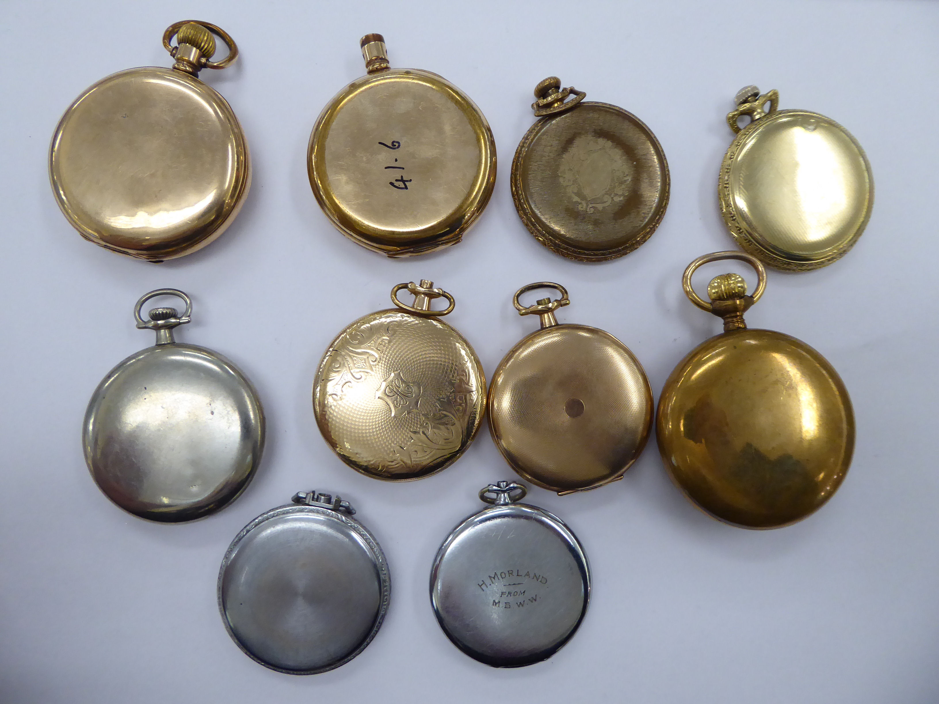 Ten late 19th/early 20thC gold plated and white metal pocket watch cases OS10 - Image 2 of 2