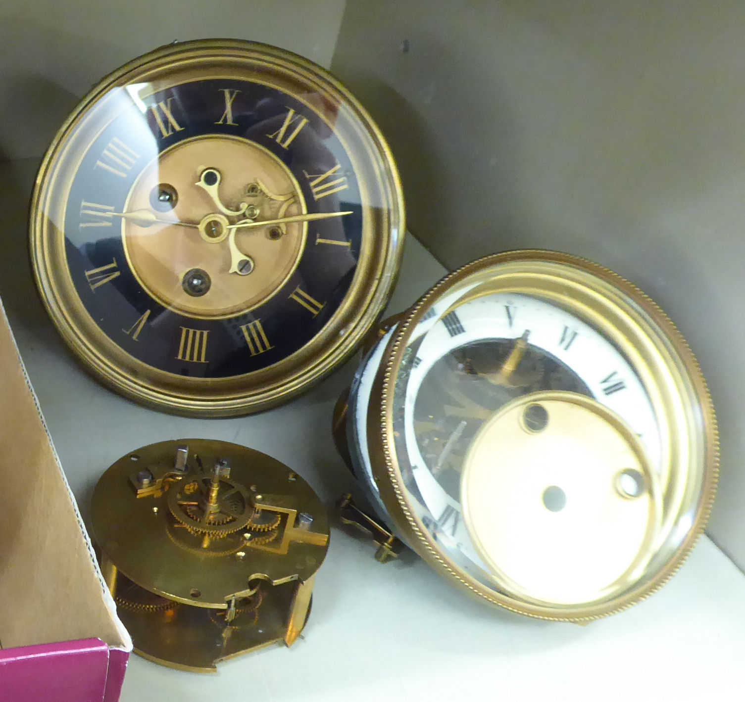 Seven late 19thC clock movements: to include an 8 day example with an enamel Roman dial OS5 - Image 2 of 3