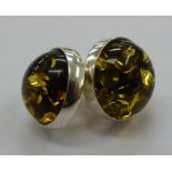 A pair of silver and amber set stud earrings 11