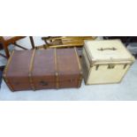 Two 'vintage' hide and cover bound cabin trunks 18''h 20''w & 13''h 36''w BSR
