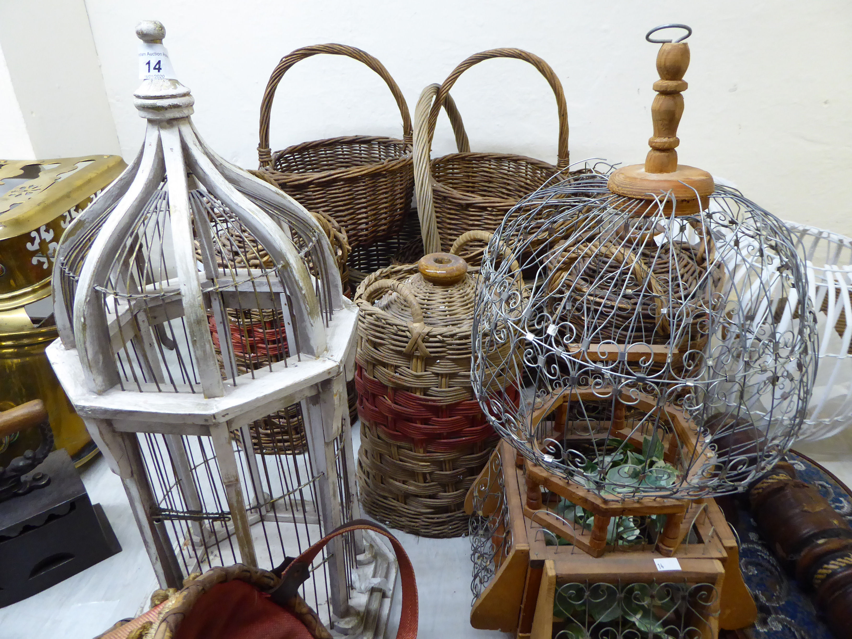 Interior design items: to include wicker baskets and painted wooden and wire bound birdcages - Image 2 of 3