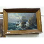 F Hader - a choppy shoreline scene with sailing boats beyond oil on canvas bears a signature