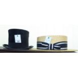 A Trees & Co black silk top hat with a 22'' inner circumference;