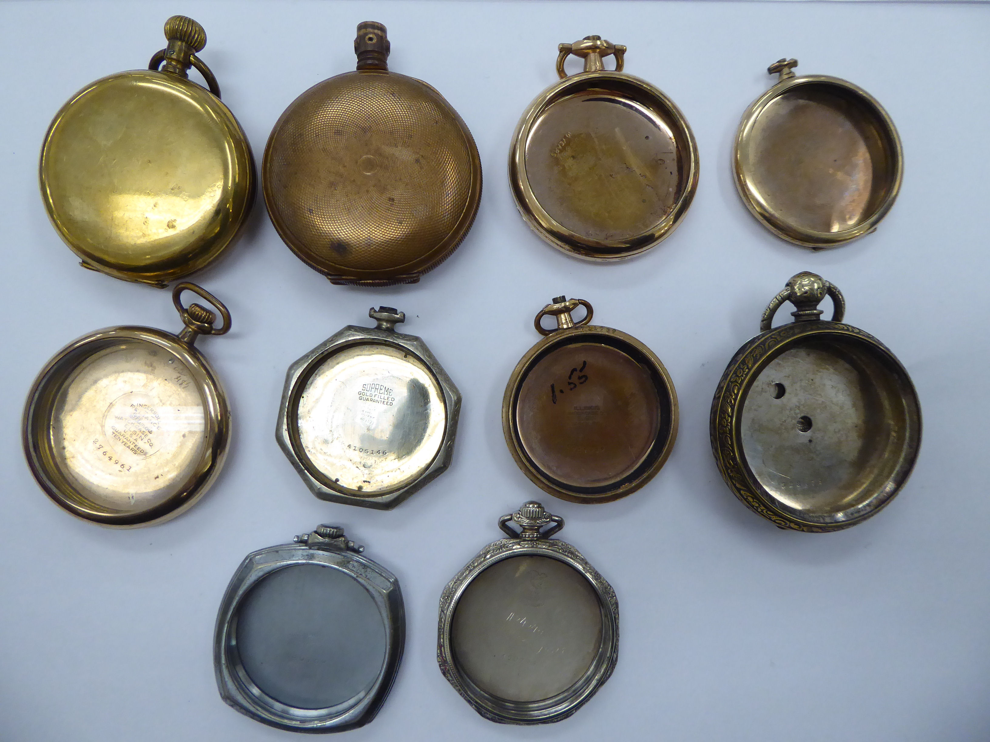 Ten late 19th/early 20thC gold plated and white metal pocket watch cases OS10 - Image 2 of 2