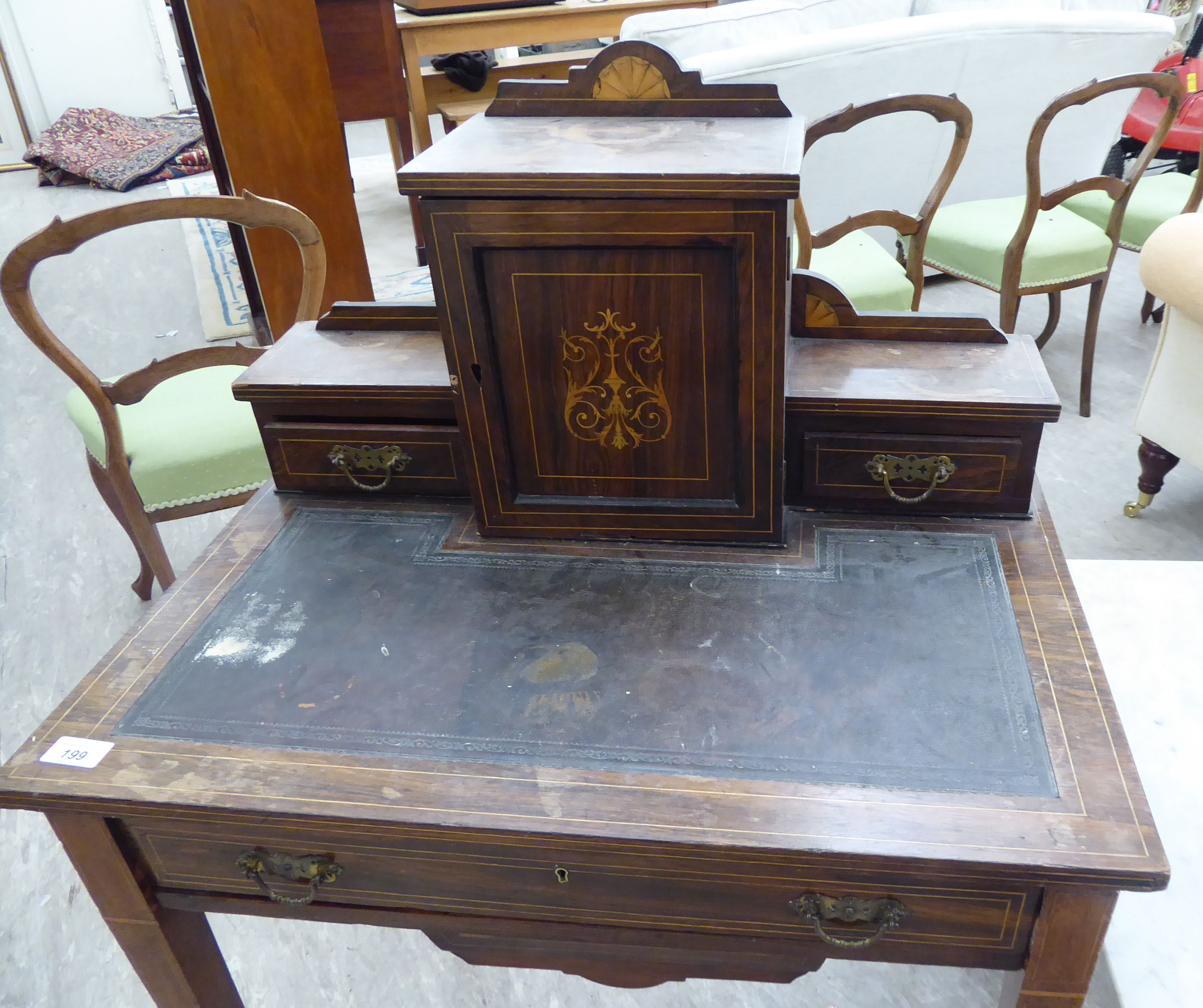 An Edwardian lady's rosewood and marquetry bonheur-du-jour, - Image 2 of 2