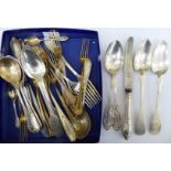 Late 19th/early 20thC Continental silver coloured metal cutlery and flatware of varying designs
