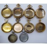 Ten late 19th/early 20thC gold plated and white metal pocket watch cases OS10