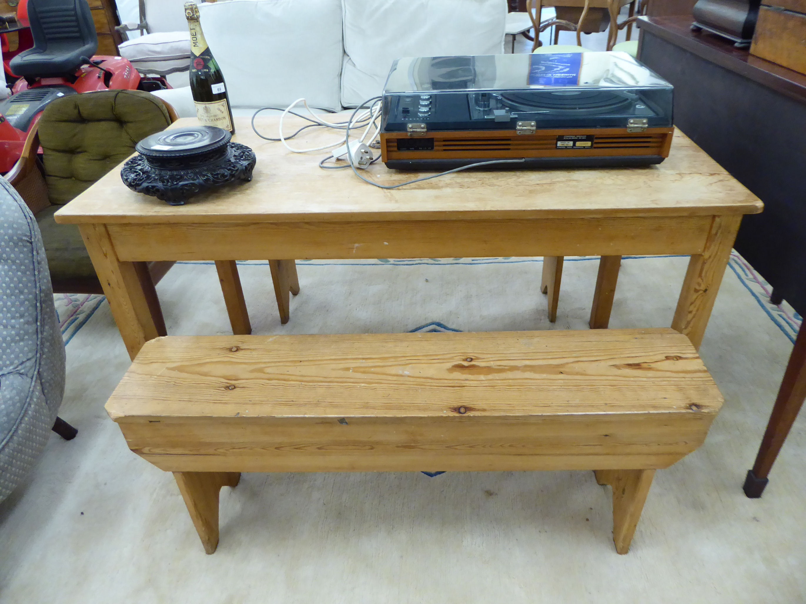 A modern honey coloured pine breakfast table, - Image 2 of 3