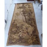 A 20thC Flemish inspired tapestry wall hanging with figures in a garden 46'' x 112'' BSR