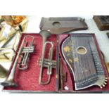 Musical instruments: to include two bone inlaid rosewood cased zithers;