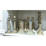 Ten pairs of 19thC brass candlesticks various designs 3''-10.