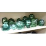 Victorian and later green and clear coloured glass dumps and paperweights various sizes & forms