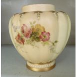 A Royal Worcester blush ivory glazed and floral decorated porcelain pot pourri vase,
