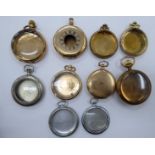 Ten late 19th/early 20thC gold plated and white metal pocket watch cases OS10