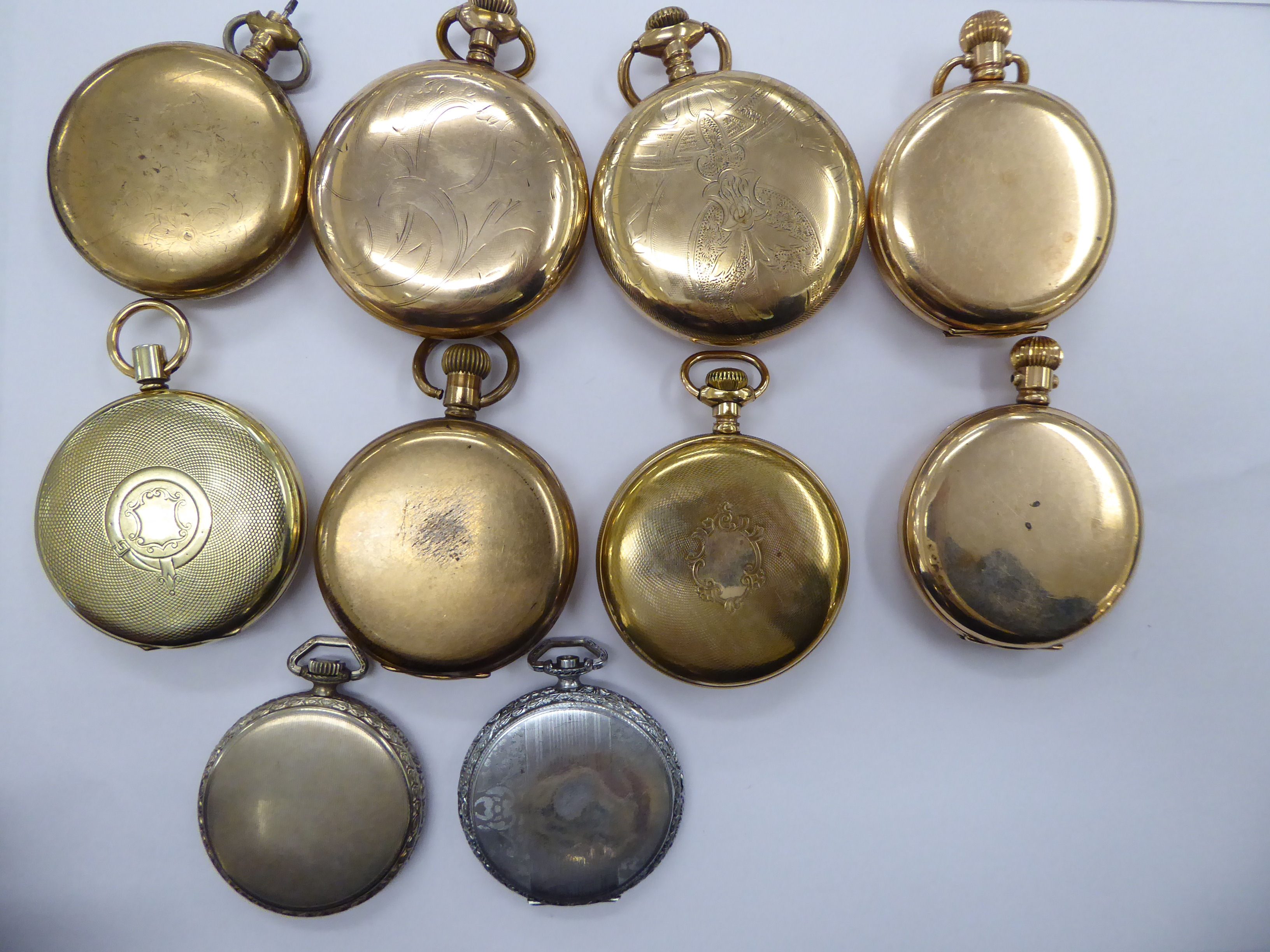 Ten late 19th/early 20thC gold plated and white metal pocket watch cases OS10 - Image 2 of 2