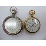Two late 19thC Waltham pocket watches, one in a gold plated case, the other white metal,