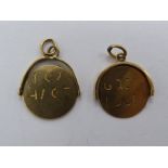 A pair of 9ct gold spinner pendants,