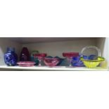 20thC Art glass vases and decorative items: to include cranberry coloured bowls with clear shell