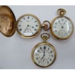 Three late 19th/early 20thC gold plated pocket watches with enamel Roman and Arabic dials