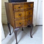 A 1930s burr walnut finished bedside chest with a single drawer, over two facsimiles,