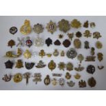 Approx fifty military cap badges and other insignia, some copies: to include Royal Engineers,