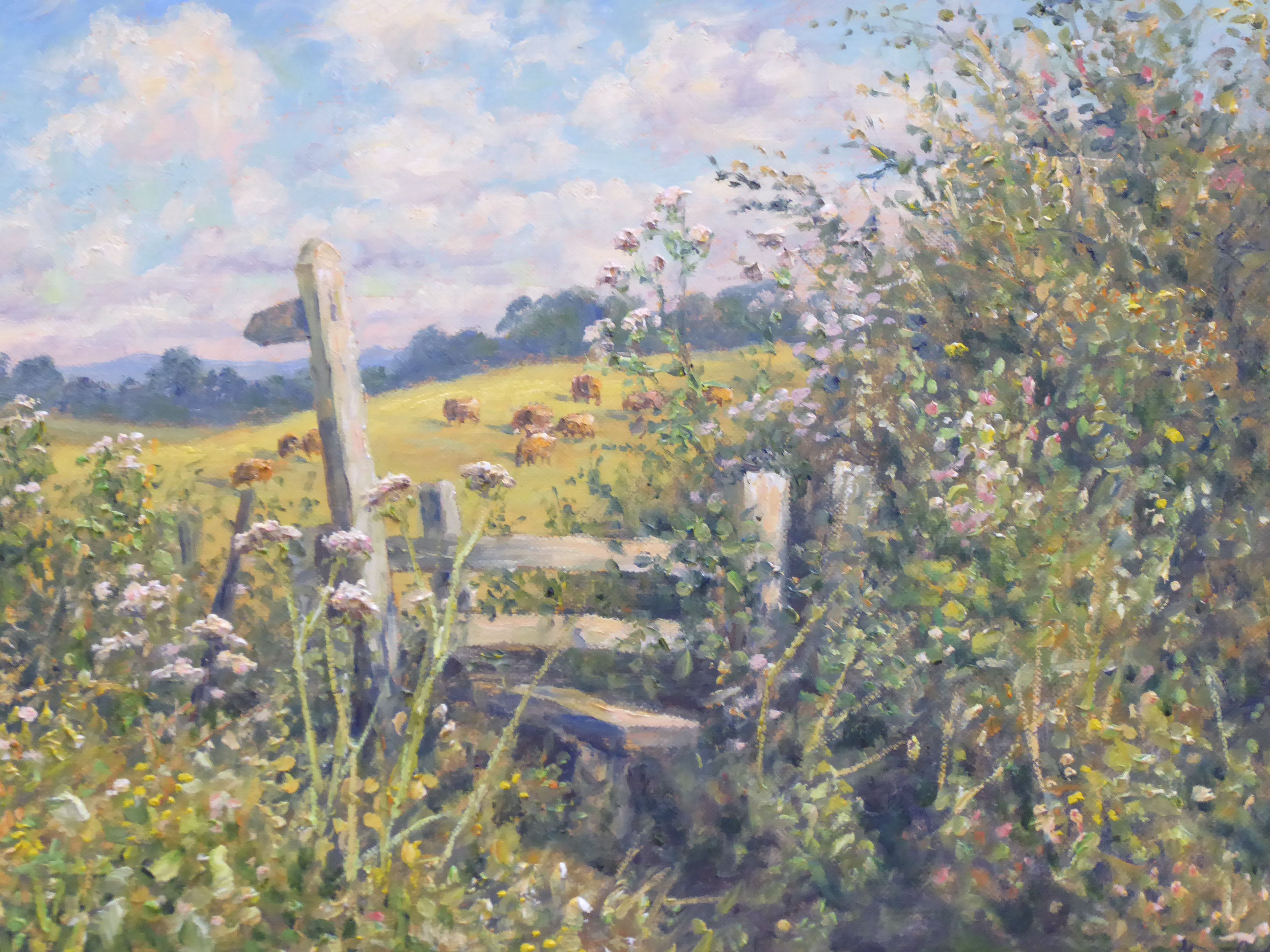 Mervyn Goode - 'Deep Undergrowth around a Stile' oil on canvas bears a signature & inscribed - Image 4 of 6