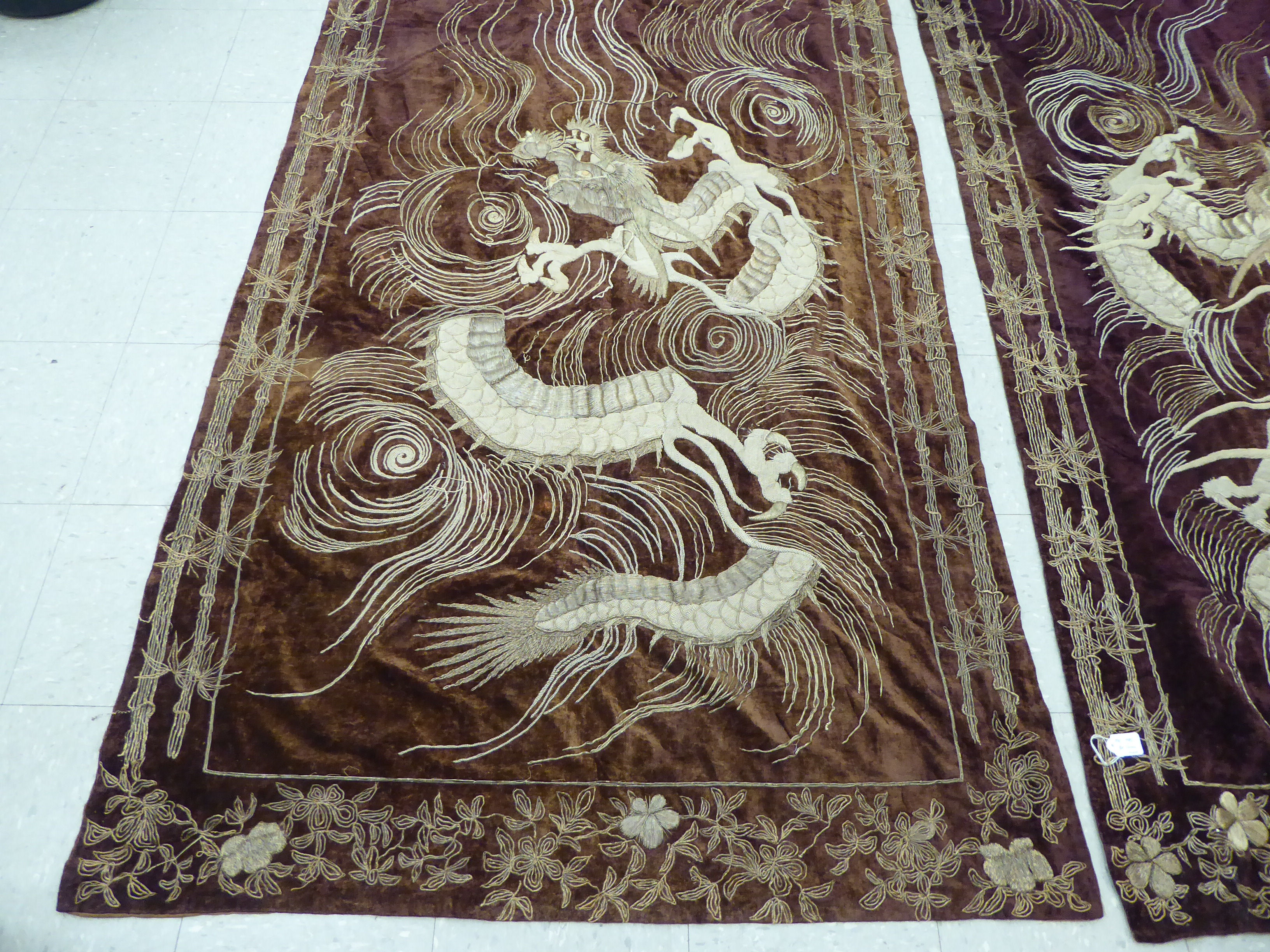 A pair of circa 1960/70s Chinese embroidered wall hangings, - Image 3 of 5