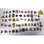 Approx fifty military cap badges and other insignia, some copies: to include Seaforth and Cameroons,