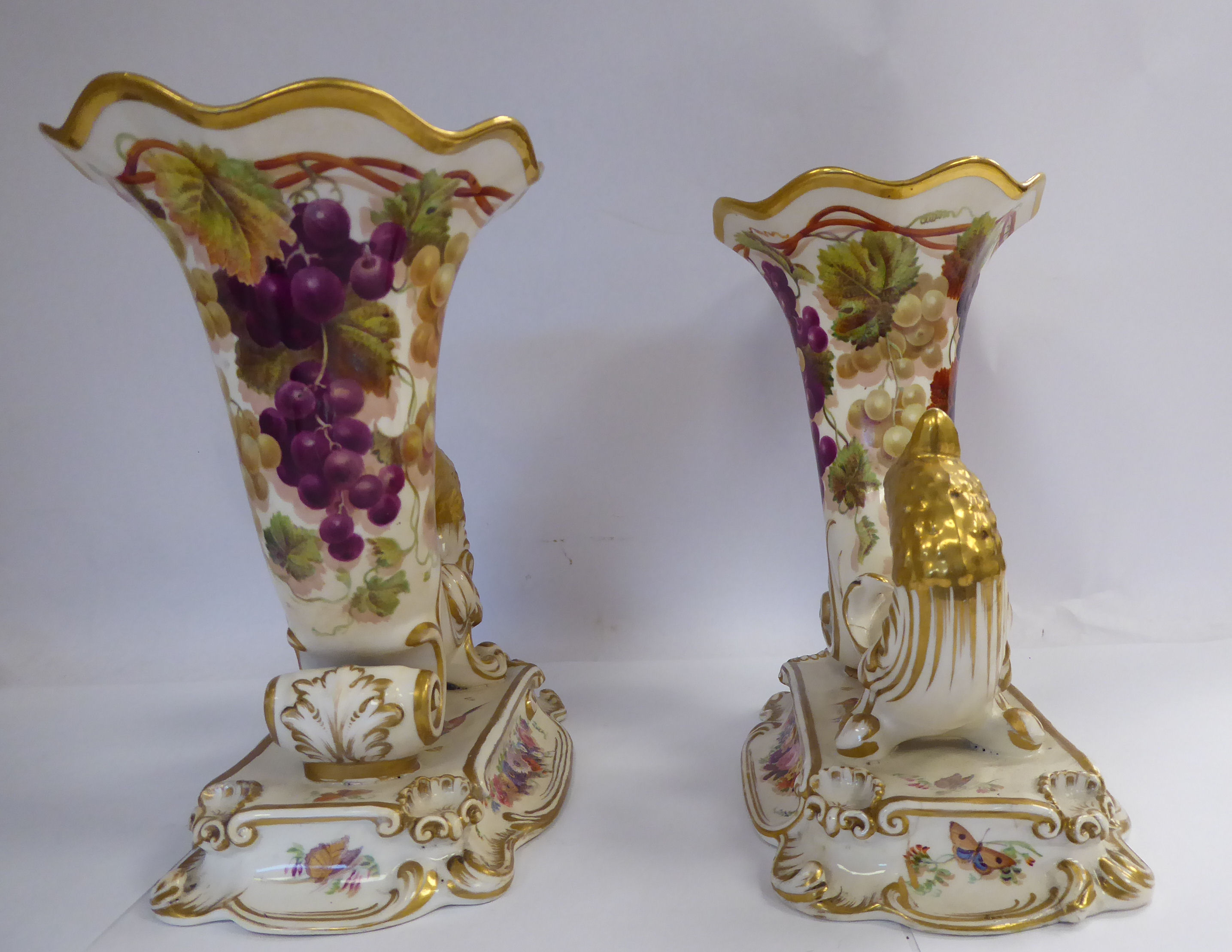 A pair of late Victorian china cornucopia vases with birds' heads, - Image 2 of 6