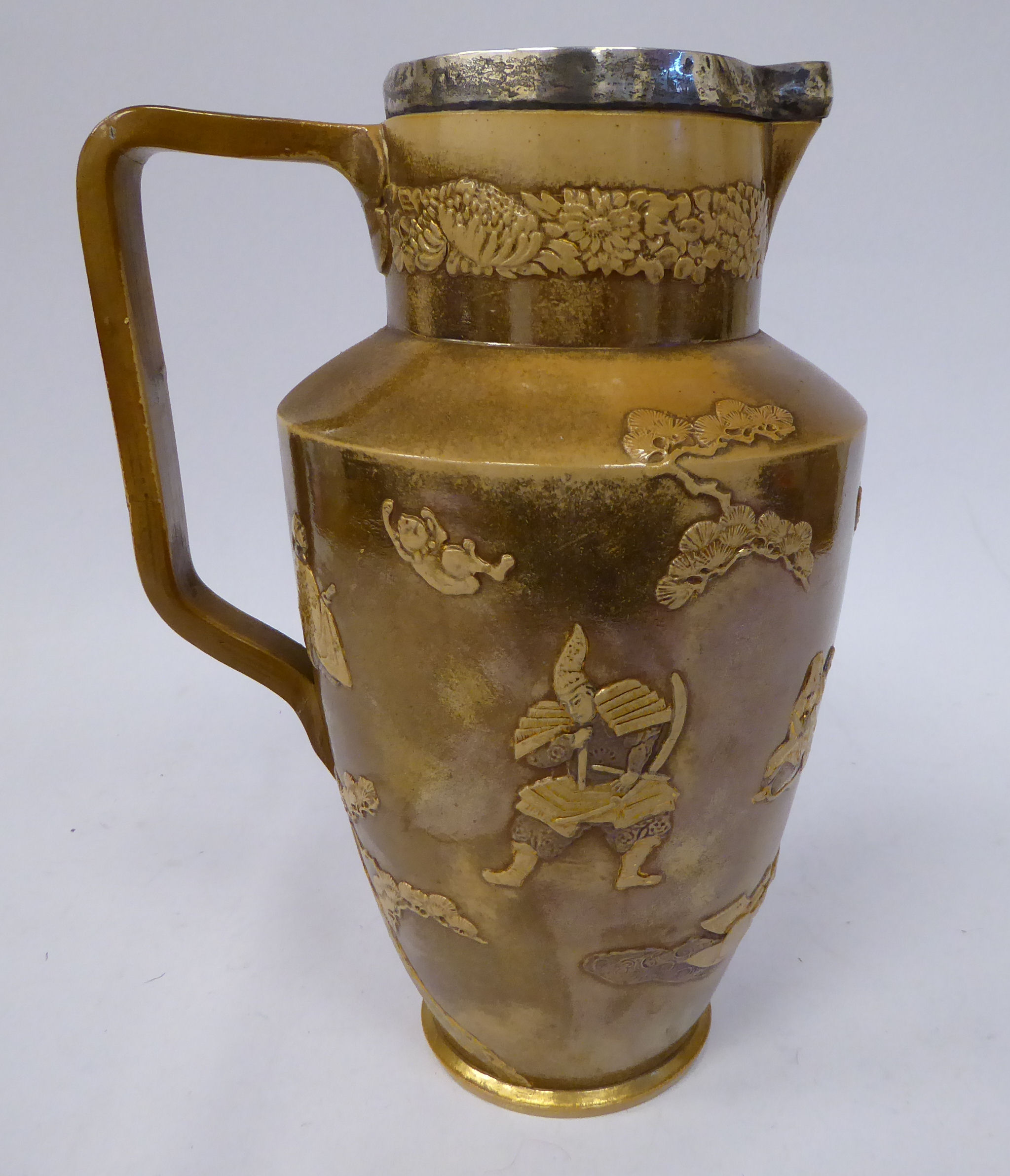 A late Victorian Doulton Lambeth gilded, lustre glazed stoneware jug of tapered form, - Image 2 of 6