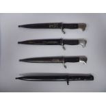 Four similar German miniature bayonets with rivetted handgrips,