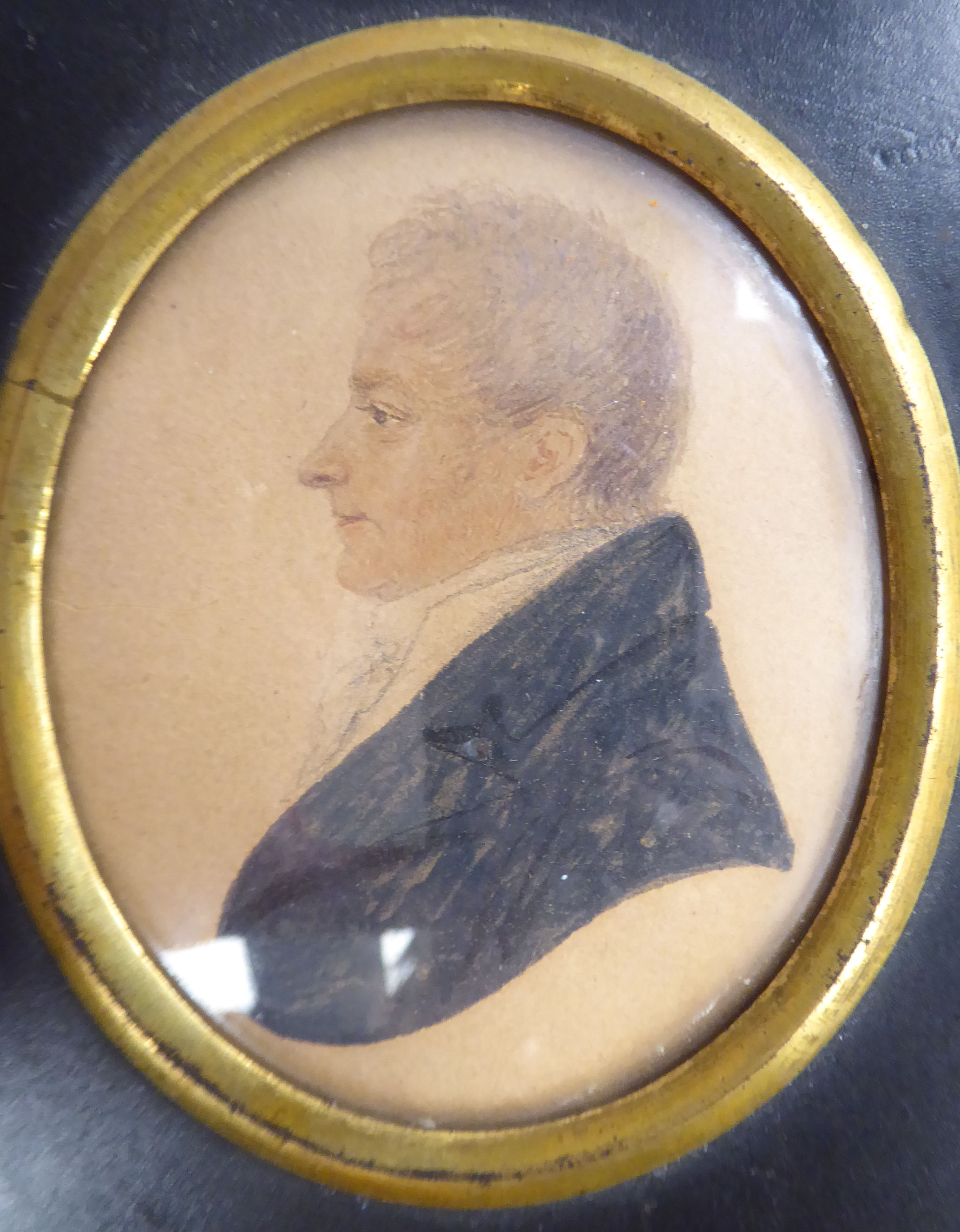 Two similar mid 19thC oval head and shoulders profile portrait miniatures, - Image 2 of 4