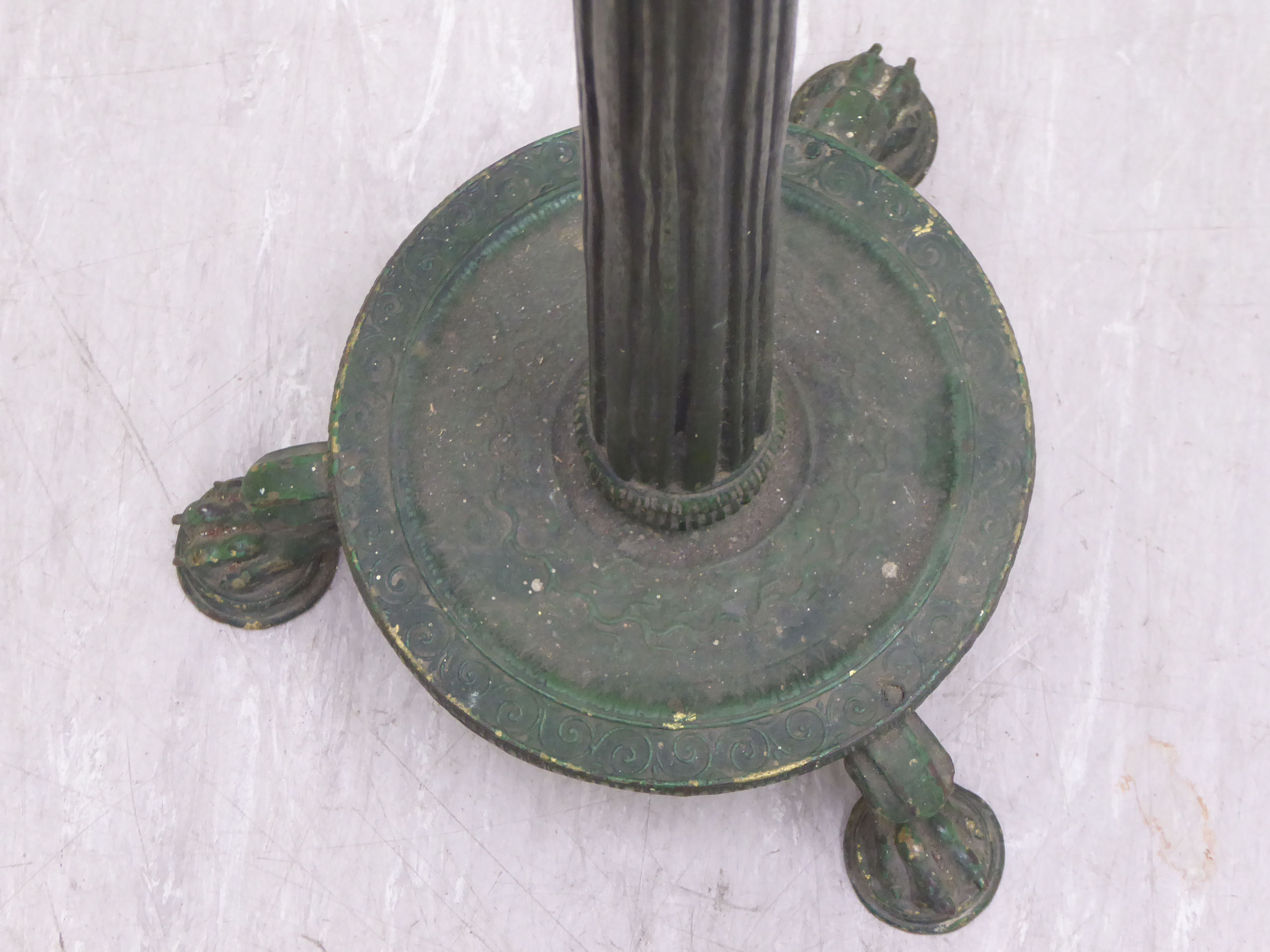 A late 19thC patinated green bronze neo-classical lamp standard, - Image 4 of 5