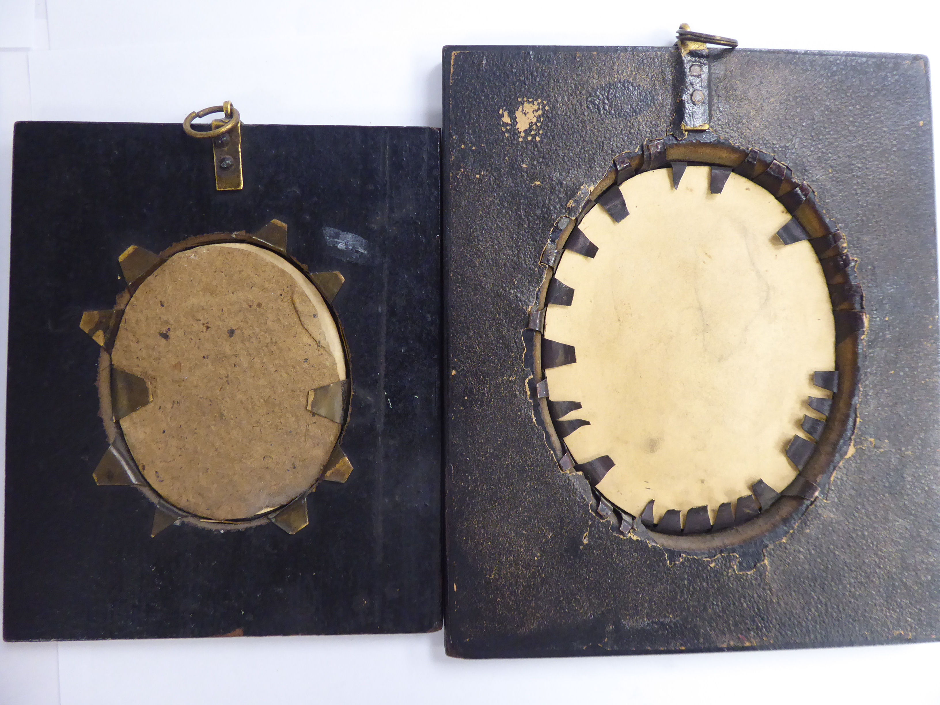 Two similar mid 19thC oval head and shoulders profile portrait miniatures, - Image 4 of 4