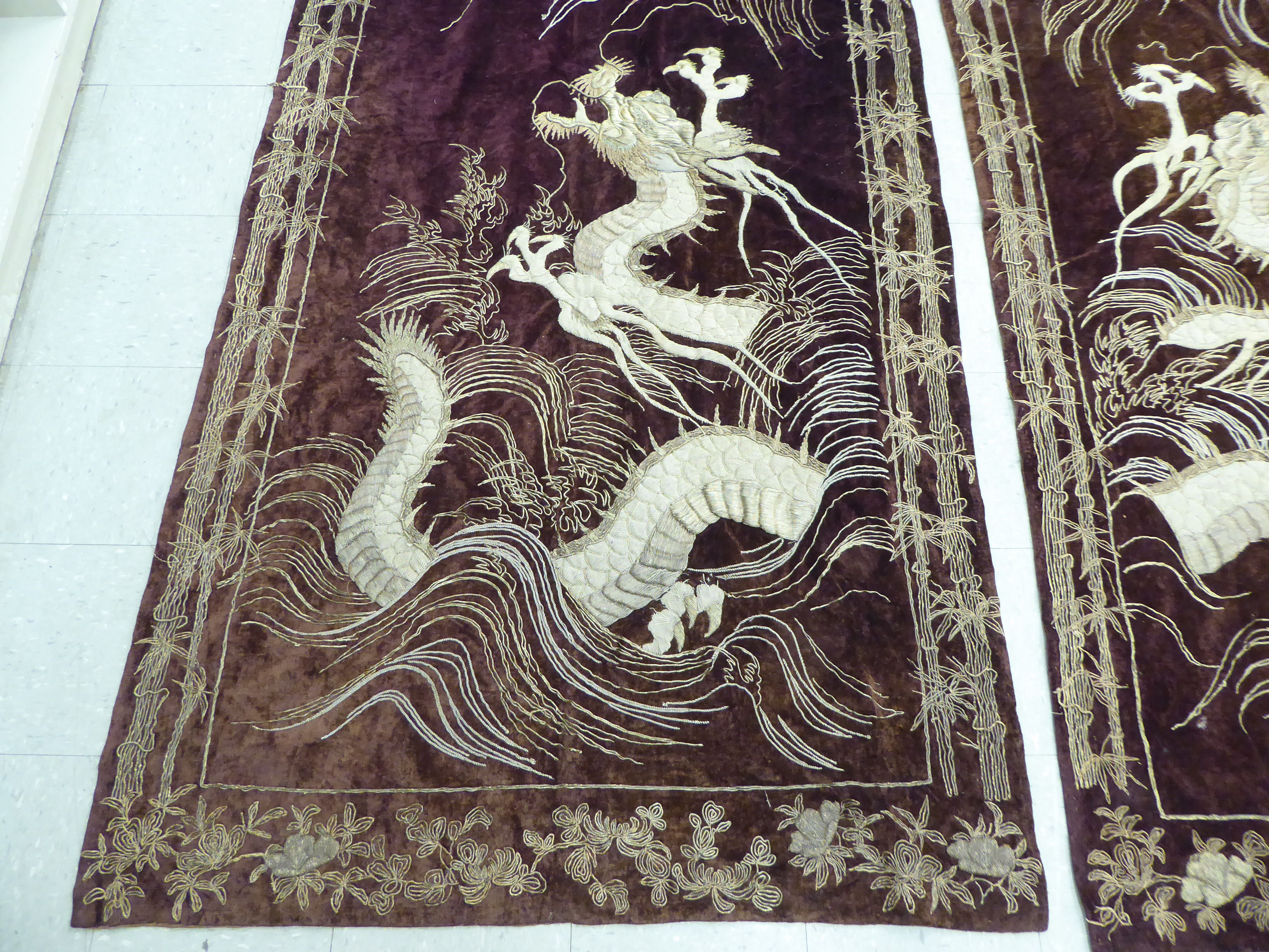 A pair of circa 1960/70s Chinese embroidered wall hangings, - Image 2 of 5