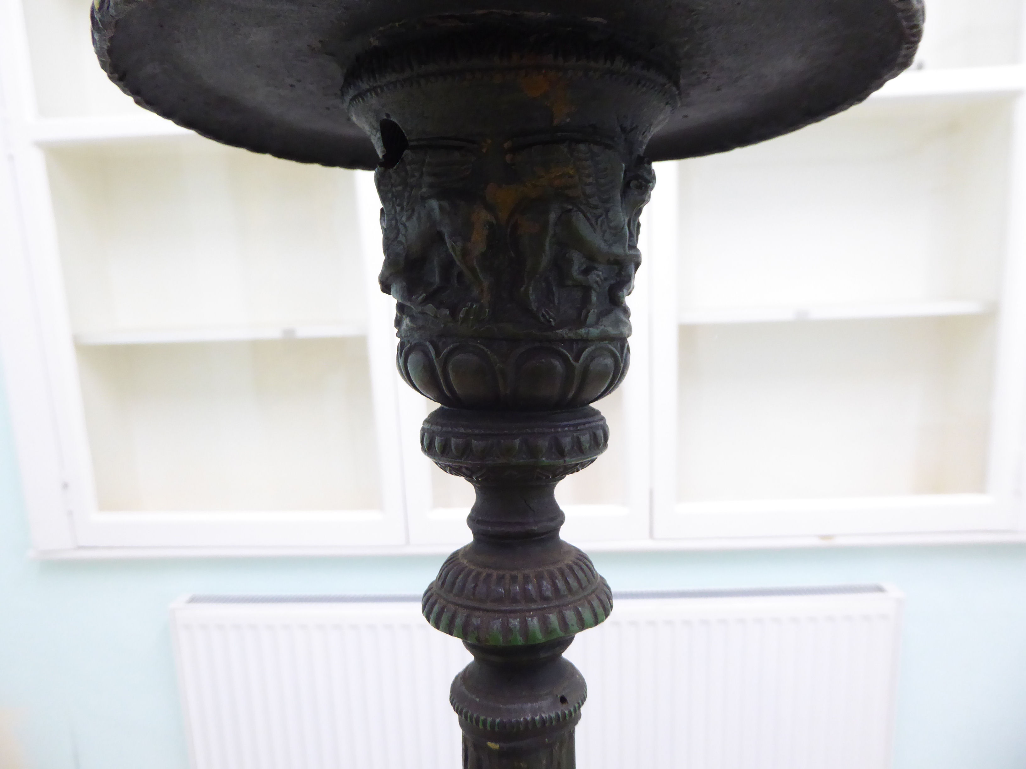 A late 19thC patinated green bronze neo-classical lamp standard, - Image 3 of 5