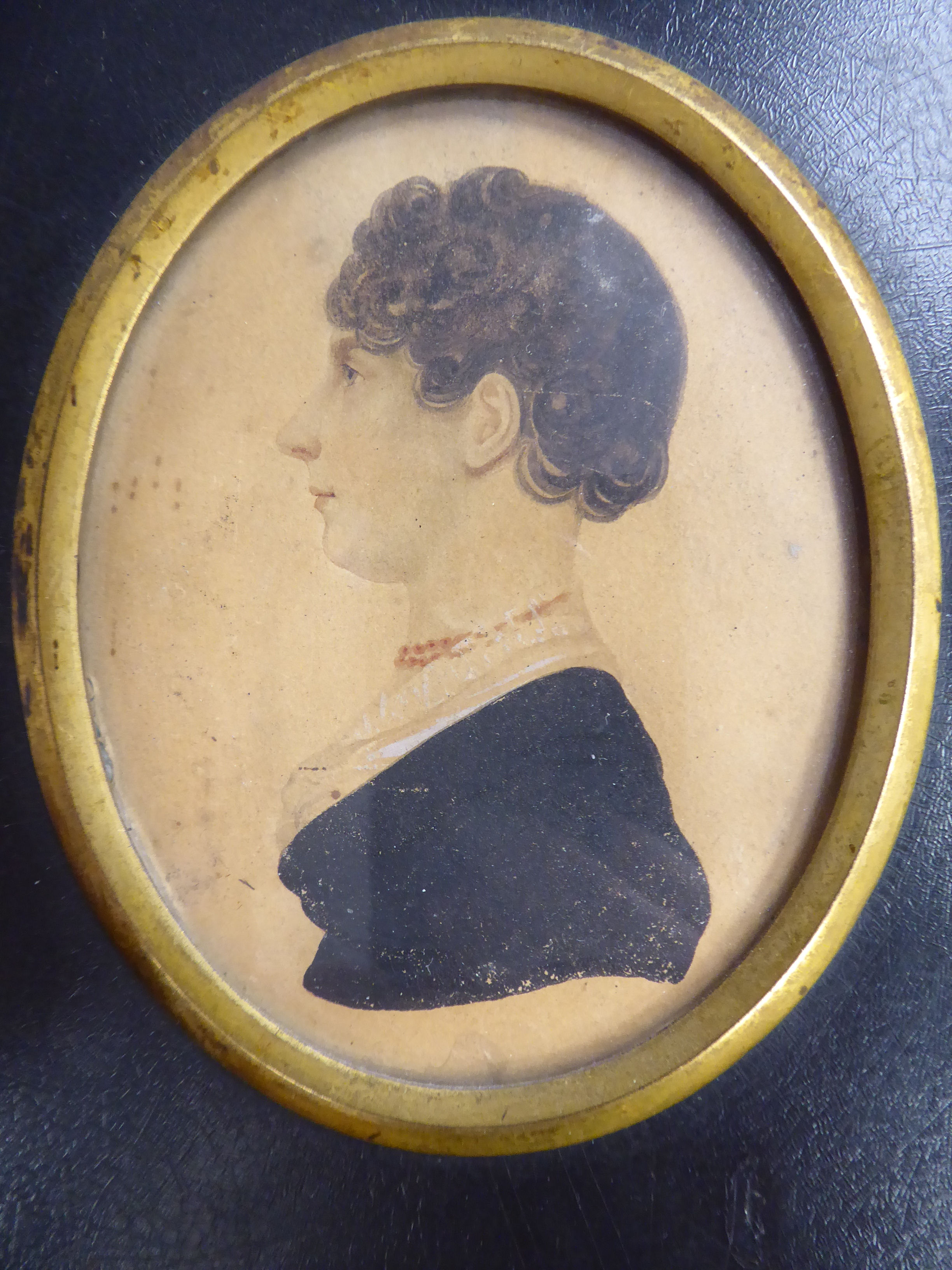 Two similar mid 19thC oval head and shoulders profile portrait miniatures, - Image 3 of 4