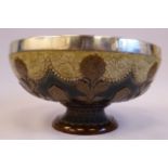 A Doulton Lambeth brown, cream coloured and green glazed stoneware, shallow, pedestal fruit bowl,