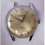 A 1950s Lyskamm stainless steel wristwatch (a/f) faced by an Arabic and baton dial,