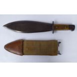 A World War II US 'Smachet' fighting knife with a rivetted wooden handgrip, the blade 10.