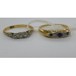 Two 18ct gold rings, one set with diamonds, the other,