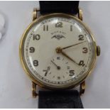 A Rotary 9ct gold, slim round cased wristwatch with an Arabic dial,