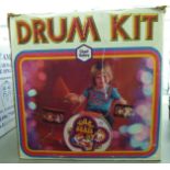 A mid 20thC Chad Valley Young Beats drum kit boxed RAM