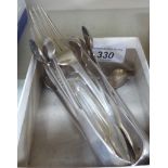 Variously patterned silver flatware: to include forks and sugar tongs mixed marks OS10