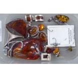 Silver mounted amber jewellery: to include an Art Nouveau inspired pendant OS10