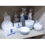 Lladro porcelain collectables and figures: to include a boy and girl dressed as clowns 9''h;